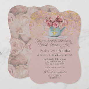 Floral Dusty Roos Bee Gold Glitter Vrijgezellenfee Kaart