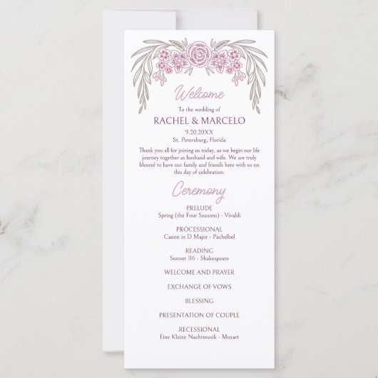 Floral Dusty Roos Blush Bourgogne Wedding Program (Voorkant)