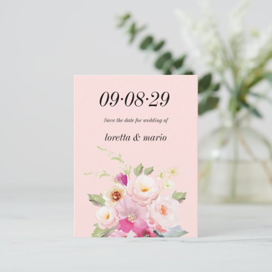 Floral Dusty Roos Sparen de datum Uitnodiging (Staand voorkant)