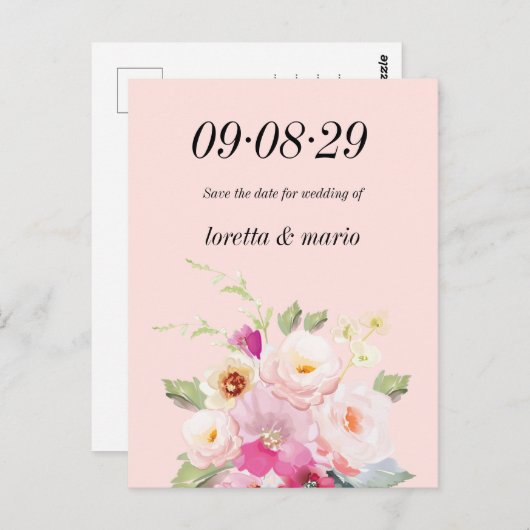 Floral Dusty Roos Sparen de datum Uitnodiging (Voorkant / Achterkant)