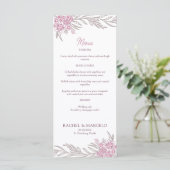 Floral Dusty Rose Blush Bourgogne Mariage Menu (Debout devant)