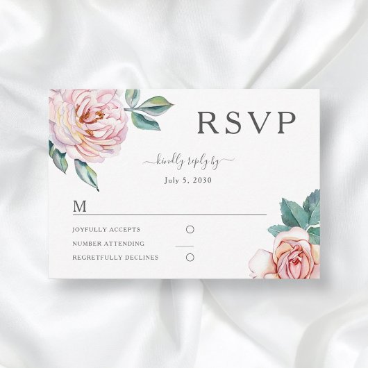 Floral Dusty Rose Blush Peonies rose Mariage RSVP