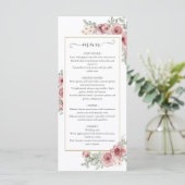 Floral Dusty Rose Gold Dinner Menu Mariage (Debout devant)
