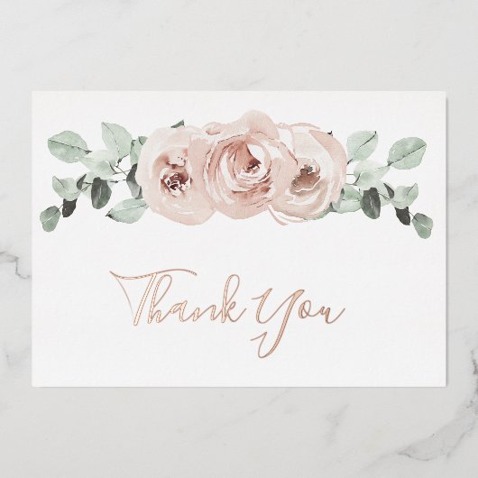 Floral Dusty Rose Gold Foil Mariage Carte de remer (Recto)