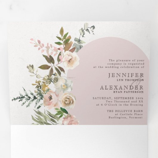 Floral Dusty Rose tout en un Mariage triple (Intérieur en premier)