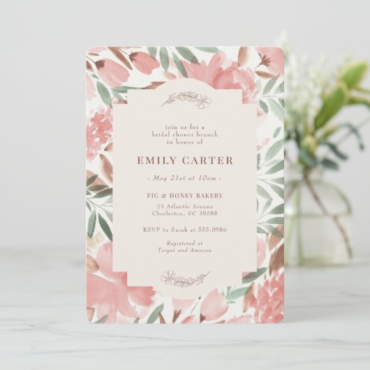 Floral Dusty Roze Groene Tuin Vrijgezellenfeest Kaart (Staand voorkant)