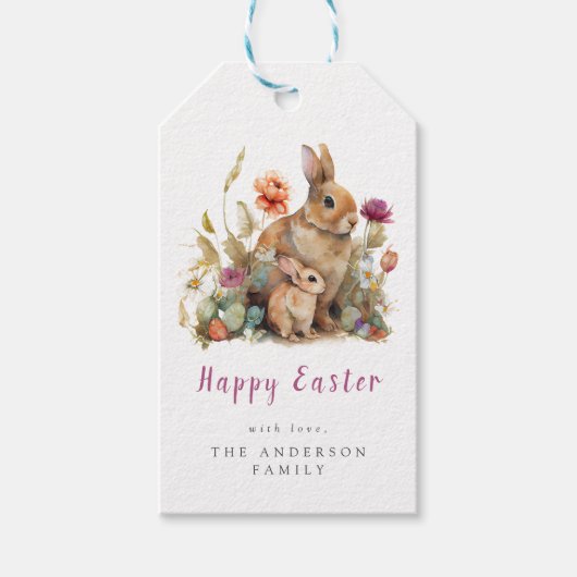 Floral Easter Bunnies Cadeaulabel (Voorkant)