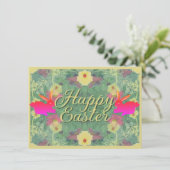 Floral Easter Bunnies w/Text Bedankkaart (Staand voorkant)