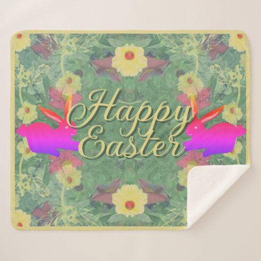 Floral Easter Bunnies w/Text Sherpa Deken (Voorkant (horizontaal))