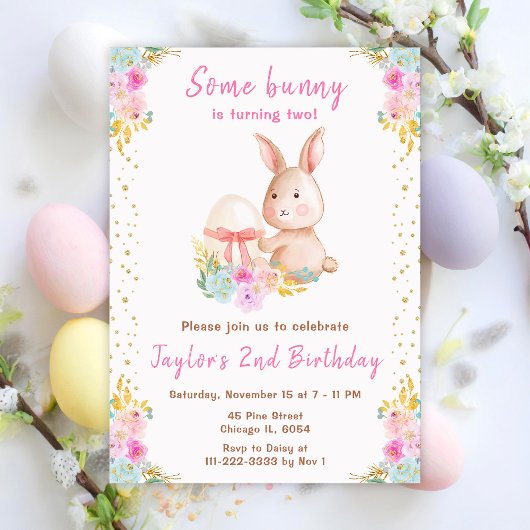 Floral Easter Bunny Birthday Kaart