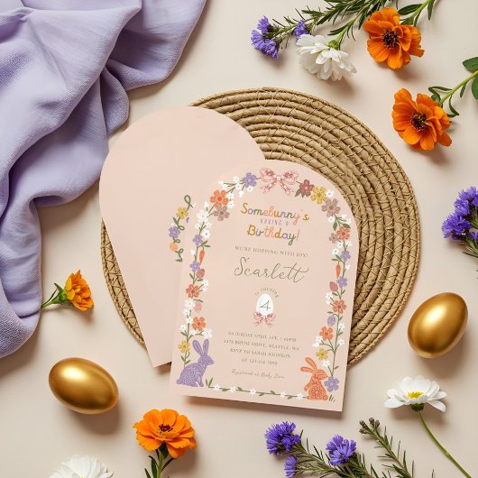 Floral Easter Bunny Somebunny is jarig Kaart