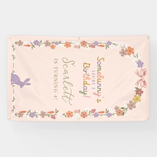 Floral Easter Bunny Somebunny is jarig Spandoek (Horizontaal)