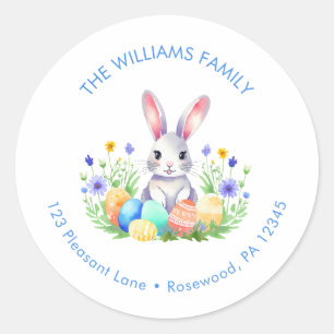 Floral Easter Egg Bunny Retouradres Ronde Sticker