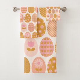 Floral Easter Egg Pattern in Boho Pink Yellow Gold Bad Handdoek