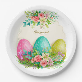 Floral Easter Eggs & Pink Roses Personalized Party Papieren Bordje