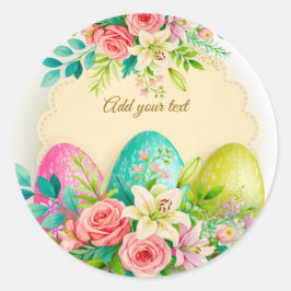 Floral Easter Eggs & Spring Roses Personalized Ronde Sticker