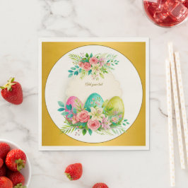 Floral Easter Eggs & Watercolor Pink Roses Servet