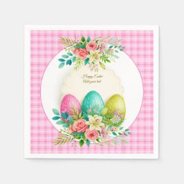 Floral Easter Eggs & Watercolor Pink Roses Servet