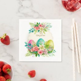 Floral Easter Eggs & Watercolor Pink Roses Servet