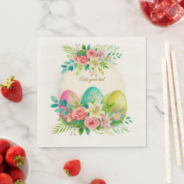 Floral Easter Eggs & Watercolor Pink Roses Servet