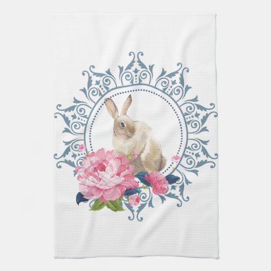 Floral Easter Rabbit Theedoek (Verticaal)