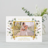 Floral Économisez La Date Foil Invitation (Debout devant)