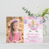 Floral Eenhoorn Roze Paarse Blauwe Regenboog Verja Kaart (Staand voorkant)