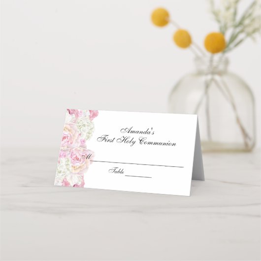 Floral Eerste Communie Custom Place Card (Voorkant)