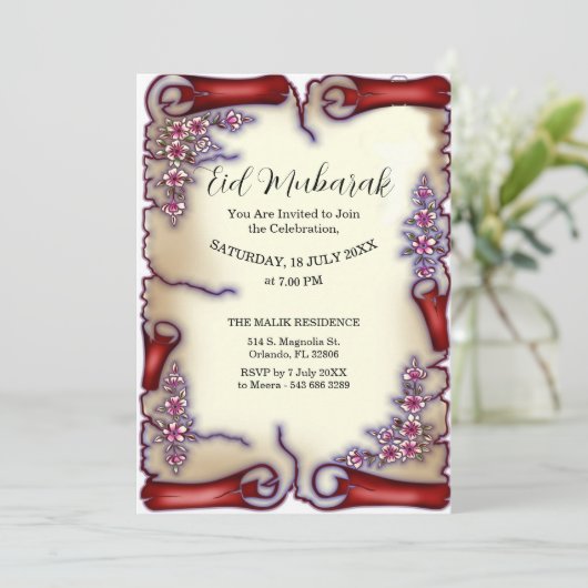 Floral Eid Mubarak Invitation Kaart (Staand voorkant)