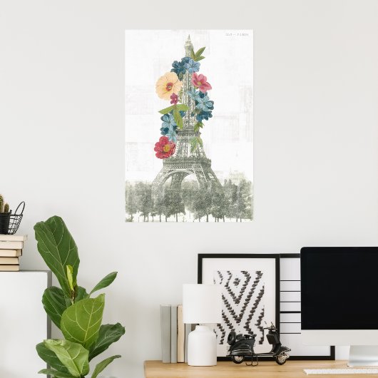 Floral Eiffel Tower | Parijs, Frankrijk Poster (Thuiskantoor)