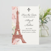  Floral Eiffel Tower Paris Pink Weddenschap Save The Date (Staand voorkant)