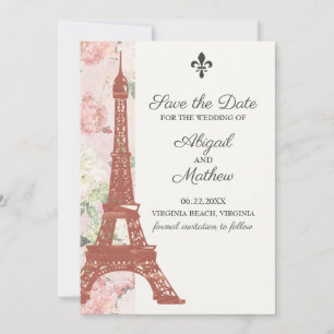 Floral Eiffel Tower Paris Pink Weddenschap Save The Date