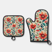 Floral Elegance: AI-gegenereerde oven Mitt Set (Voorkant)