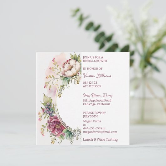 Floral Elegance Bridal Shower Invitation Kaart (Staand voorkant)