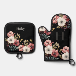 Floral Elegance gepersonaliseerd Ovenwant & Pannenlap Set