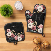 Floral Elegance gepersonaliseerd Ovenwant & Pannenlap Set (Top down)