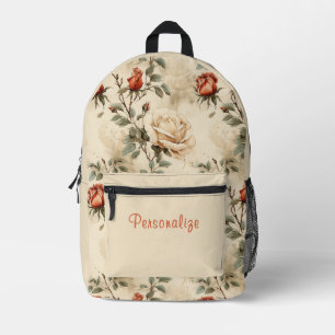 Floral Elegance met aangepaste naam Bedrukte Rugzak