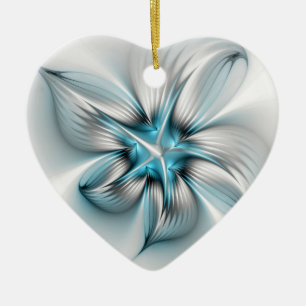 Floral Elegance Modern Abstract Blauw Fractal Hart Keramisch Ornament