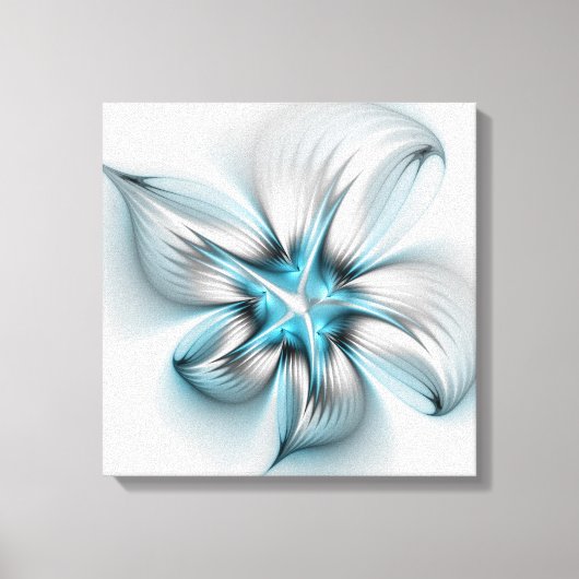 Floral Elegance Modern Abstract Blue Fractal Art Canvas Afdruk (Voorkant)