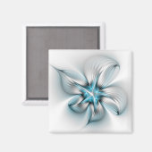 Floral Elegance Modern Abstract Blue Fractal Art Magneet (Voorkant / Achterkant)