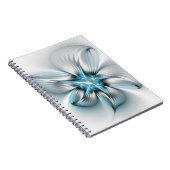Floral Elegance Modern Abstract Blue Fractal Art Notitieboek (Rechterzijde)
