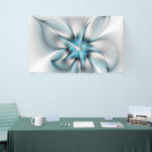 Floral Elegance Modern Abstract Blue Fractal Art Spandoek (Beurs)