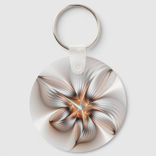 Floral Elegance Modern Abstract Fractal Art Sleutelhanger (Voorkant)