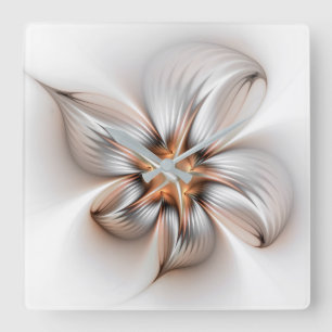 Floral Elegance Modern Abstract Fractal Art Vierkante Klok