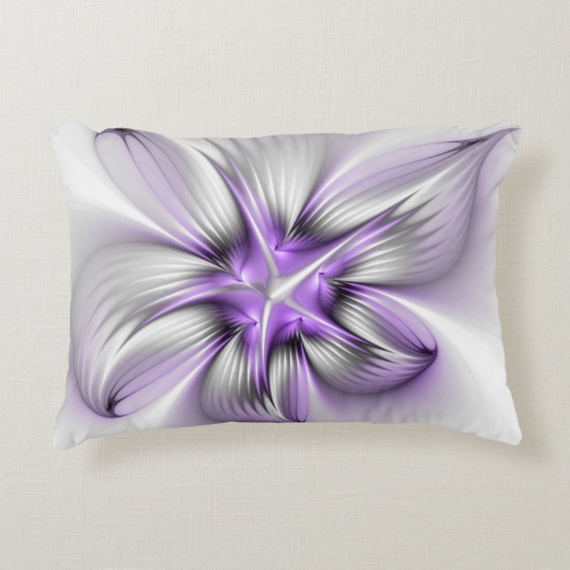 Floral Elegance Modern Abstract Violet Fractal Art Accent Kussen (Voorkant)