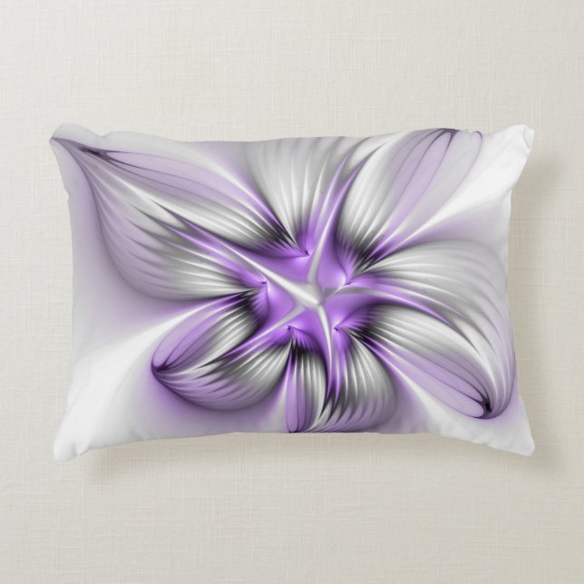 Floral Elegance Modern Abstract Violet Fractal Art Accent Kussen (Voorkant)