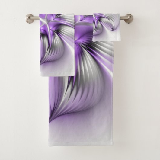 Floral Elegance Modern Abstract Violet Fractal Art Bad Handdoek (Insitu)