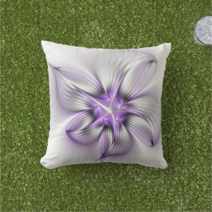 Floral Elegance Modern Abstract Violet Fractal Art Buitenkussen