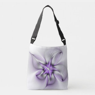 Floral Elegance Modern Abstract Violet Fractal Art Crossbody Tas