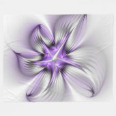 Floral Elegance Modern Abstract Violet Fractal Art Fleece Deken (Voorkant (Horizontaal))